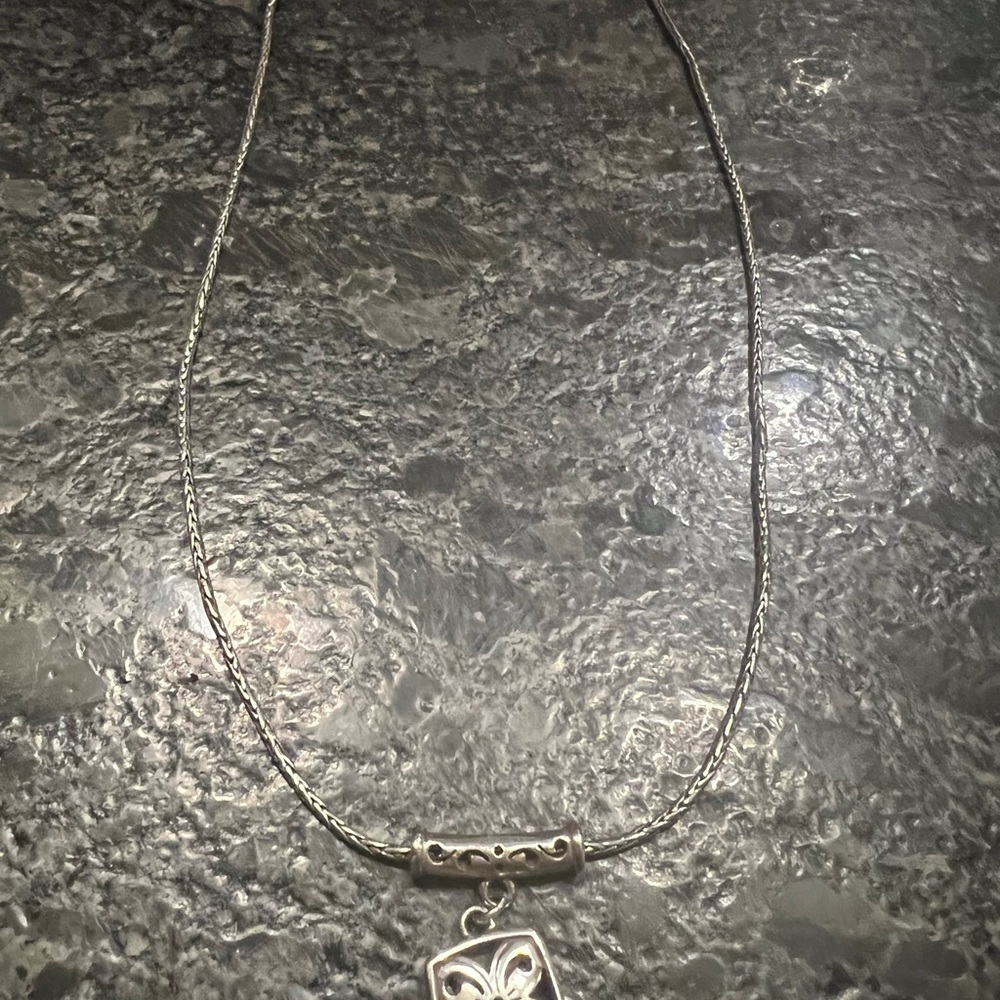 ✨Brighton✨Silver Square Pendant Flower Chain Necklace✨Pendant✨GREAT GIFT - Picture 12 of 13